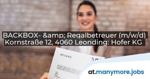 BACKBOX- & Regalbetreuer (m/w/d) Kornstraße 12, 4060 Leonding: Hofer KG | manymore.jobs