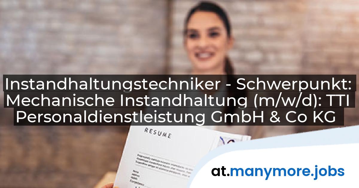 Instandhaltungstechniker - Schwerpunkt: Mechanische Instandhaltung (m/w/d): TTI Personaldienstleistung GmbH & Co KG | manymore.jobs