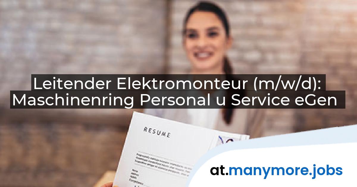 Leitender Elektromonteur (m/w/d): Maschinenring Personal u Service eGen | manymore.jobs