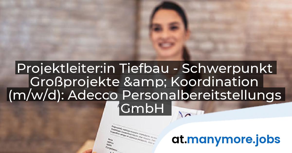 Projektleiter:in Tiefbau - Schwerpunkt Großprojekte & Koordination (m/w/d): Adecco Personalbereitstellungs GmbH | manymore.jobs